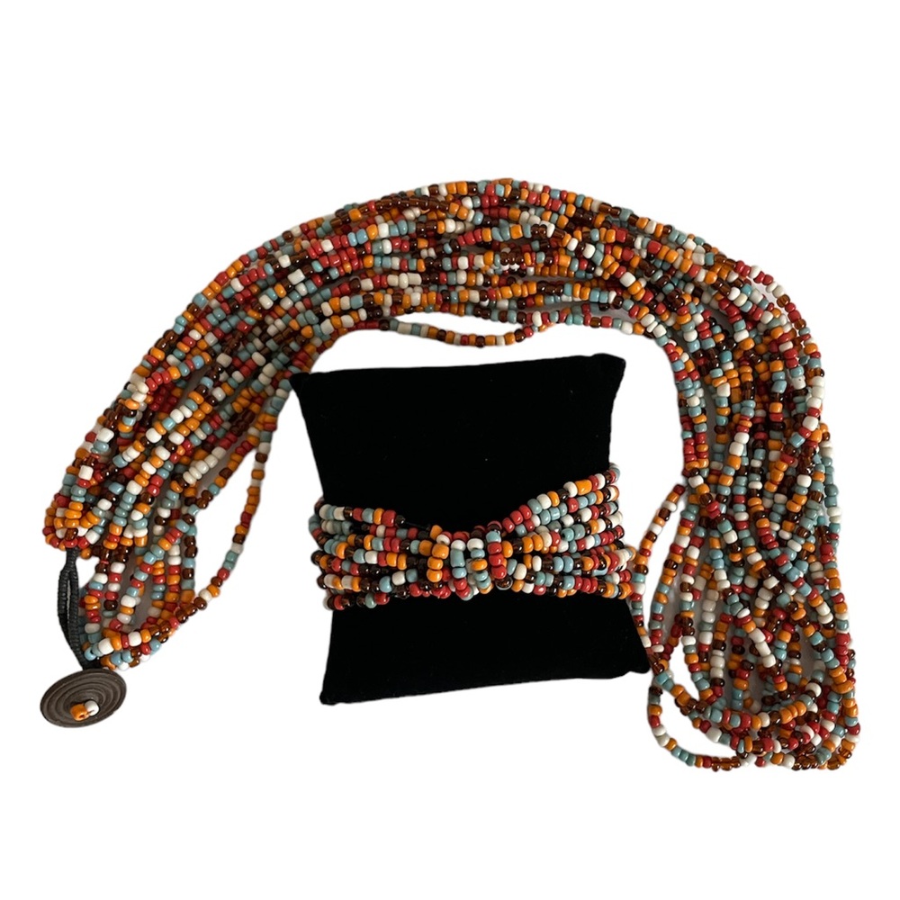 Indonesian / Bali Glass Bead Multi-strand Necklace & Bracelet Set Glass bead